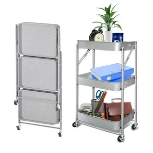 Utility Household Stackable Mobile Bedroom Kitchen Rolling Islands & Carts Home Metal Folding Cart Trolley Storage Rack