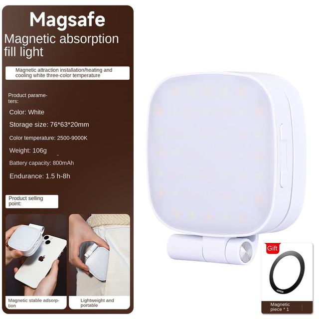 Magnetic Phone Fill Light Magsafe Dimmable Three-Color Temperature Self-Timer Live Photo Fill LED Light Photographic Lighting