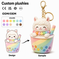 Porte-clés en peluche alpaga personnalisé OEM ODM, style tasse Boba arc-en-ciel, broderie de logo personnalisée, emballage de marque pour cadeaux souvenirs de détail