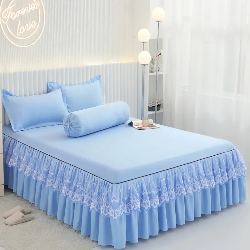 Summer European Bedspreads Solid Color Lace Bedding Skirt Sheets King Queen Bed Bedding Set