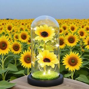 Girasoles Artificiales en Cúpula de Cristal con Tira de LED, Girasol de Jabón para Regalo de Navidad, Regalos de Cumpleaños - Product Image 2