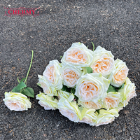 Fleur artificielle rose poudrée en soie, type litchi, à tige unique, pour décoration murale de mariage.