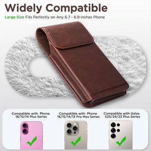 Funda de cuero retro de 7.2 pulgadas para teléfono móvil con presilla para cinturón, bolsa de cintura portátil para colgar en pantalones - Product Image 4