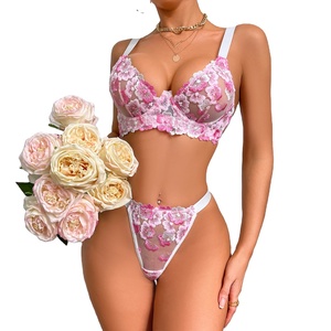 Großhandel Damen Spitze BH Tanga Set Stickerei Zweiteilige Unterwäsche Damen Sexy Dessous Set Neues Design Damen Unterwäsche - Product Image 1