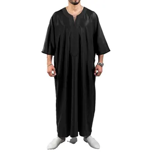 2024 Embroidered Morocca Men's Muslim Thobe Robe Jibba Abaya Men's Clothing jalabiya for men's boubou