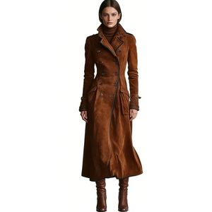 Abrigo <span class=keywords><strong>Trench</strong></span> Cruzado de Ante Sintético para <span class=keywords><strong>Mujer</strong></span> - Abrigo Maxi con Cinturón y Ribetes en Contraste - Chaqueta de Moda para <span class=keywords><strong>Mujer</strong></span> - Product Image 1