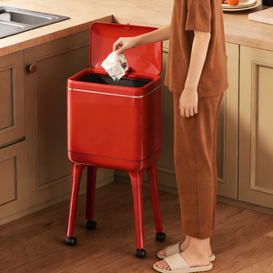 Tall Portable Trash Can With Lid Rectangular Indoor Use For Kitchen And Living Room High Capacity No Bending Required - Product Image 3