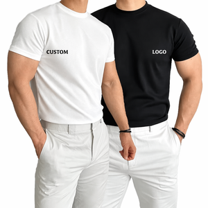 T-shirt en coton uni pour homme, coupe ajustée, logo personnalisé, manches courtes, col rond, décontracté, couleur unie, respirant, jersey tricoté, pour la gym - Product Image 1