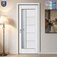 Porte intérieure moderne en verre et MDF combinés avec surface finie, ouverture par poussée et traction, pour salle de bain et salon