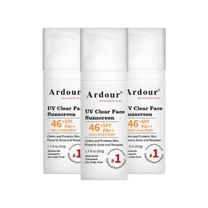 Creme protetor solar OEM protege e acalma a pele sensível, pele propensa a acne, protetor solar UV transparente para rosto, creme com FPS 46