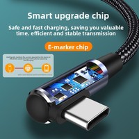 Câble de charge rapide PD 100W avec connecteurs USB-C, prise en charge du transfert de données, conception à tête coudée, compatible avec MacBook et tablettes