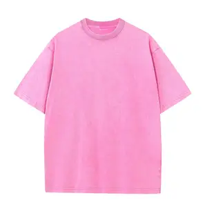 230G 100% Katun Combed Heavy Leher Bulat Cetak Grafis Kustom Batu Merah Muda Dicuci Unisex Vintage T Shirt