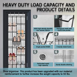 Over the Door <b>Shoe</b> Organizer 28 Pockets Five Layers Breathable Mesh Hanging Rack for Closet Storage with Stainless Steel <b>Hooks</b> - Product Image 2