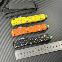 Couteau OTF coloré avec manche en acier Damas et alliage de zinc, bouton poussoir avec clip, couteau de poche EDC pour le camping en extérieur