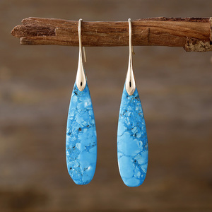 Boucles d'oreilles pendantes en pierre naturelle, forme goutte d'eau, en alliage de zinc, bijoux de fête pour femme, Or Alpes, Argent Alpes, Or Suisse, Argent Suisse - Product Image 4