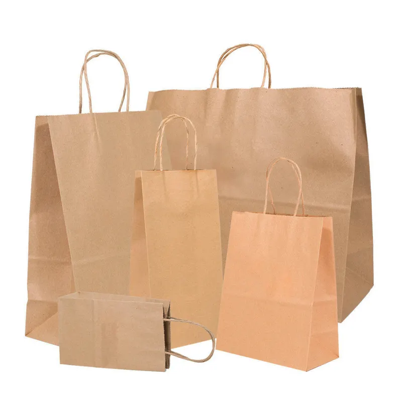 Wholesale Paper Shopping Bags Reusable Custom Design Logo Printed Brown Kraft Craft Boutique Paper Shopping Bags With Ribbon Han