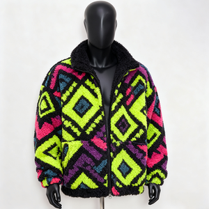 Giacca Oversize da Uomo Personalizzata OEM, Spessa, Antivento, Reversibile, con Zip, in Pile <span class=keywords><strong>Sherpa</strong></span> Vintage, con Stampa e Motivi, Vendita all'Ingrosso - Product Image 1