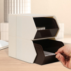 Office Desk Storage <b>Box</b> Stackable Drawer Organizer Off White Brown Rectangle Standing Type For Stationery <b>Tea</b> Snack - Product Image 2