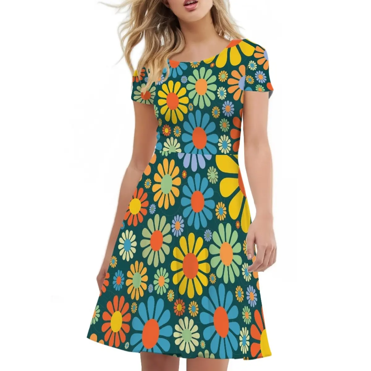 Suppliers Wholesale High Quality Women Girls Apparel Casual Dresses Hot Sell Custom Funny Hippy Floral Plus Size Women's Dresses