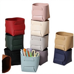 Leather Round Nordic Folding <b>Pen</b> <b>Holder</b> with Storage <b>for</b> <b>Desk</b> Accessories Pencils <b>Pens</b>/ Cosmetics - Product Image 2