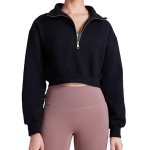 Felpe da donna oversize in pile pesanti personalizzate mezza Zip su felpe tagliate personalizzate di alta qualità - Product Image 6
