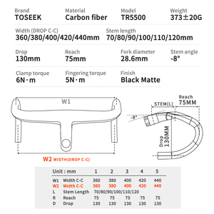 TOSEEK 超轻碳纤维一体车把 28.6mm 带电脑支架 高强度公路自行车车把 竞赛用零件 - Product Image 2