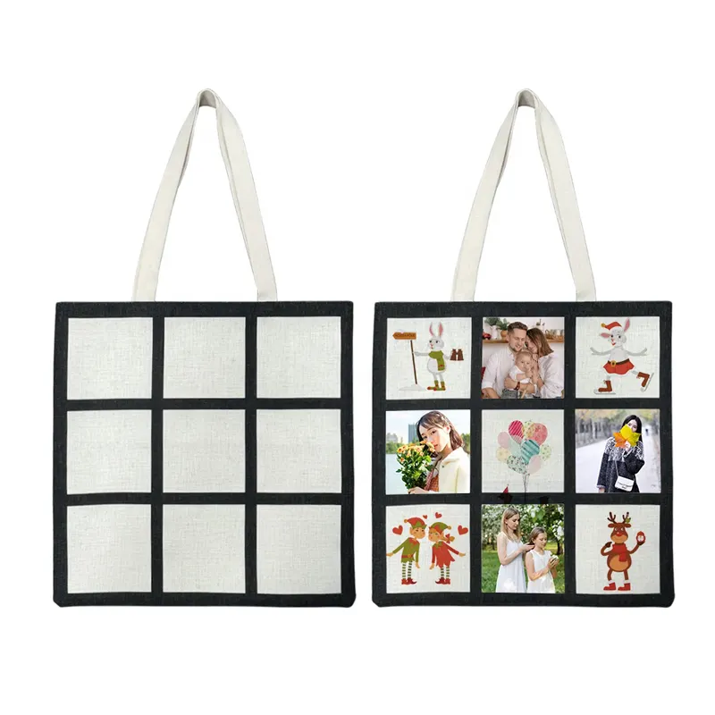 9 Panel Sublimation Linen Tote Bag Sublimation Blank Print Shopping shoulder Bags Sublimation Blanks Bag