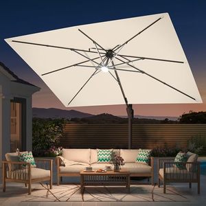 Ombrellone Quadrato Moderno 10X10FT in Alluminio con Luci LED, Impermeabile, Anti-UV, Base in Plastica Ecologica per Esterni, Patio, Hotel, Ristorazione - Product Image 1