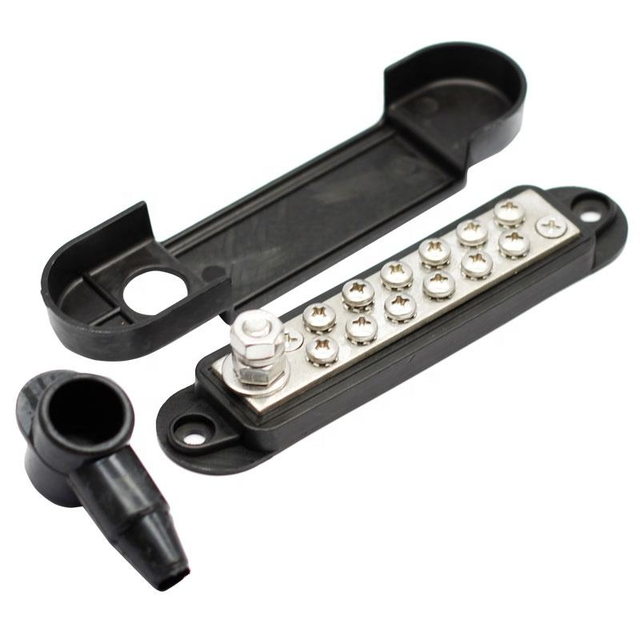 12V 250A Power and Ground Distribution Block 12 Terminal Bus Bar with Ring Terminals Industrial Terminal Blocks