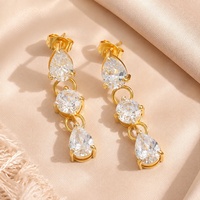 Boucles d'oreilles pendantes SUMMLY en forme de goutte d'eau avec zircon rond, plaquées or 18 carats, en acier inoxydable, étanches, hypoallergéniques, bijoux de mode pour femmes
