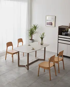 Meja Makan lampu Modern kualitas tinggi, furnitur elegan meja makan 4 6 tempat duduk kayu