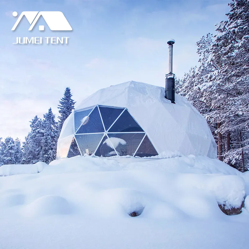 Prefab Waterproof Clear PVC Igloo Geodesic House Glamping Hotel Dome Tent With Bathroom