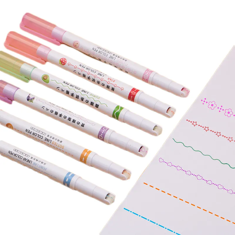 dual tip double headed porous heart flower double line highlighter multiple colored curve line markers pens for journal