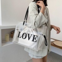 2 Pcs/set OEM Luxury Transparent Jelly Tpu Women Beach Tote Bag Custom Ladies Clear Handbag Girl Shoulder Bag With Drawstring Bag