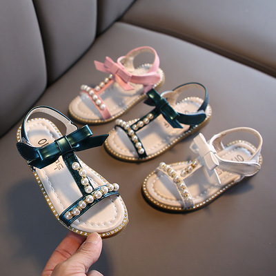 Choushan OEM Sapatos De Menina 2021 T Strap Unique Design Pearl Baby Beach Children Sandals