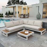 Ensemble de salon de jardin de luxe BHR blanc, ensemble de salon d'angle extérieur avec table carrée, cadre en aluminium épaissi de haute qualité