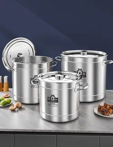 Seau à soupe en acier inoxydable 304 extra épais à fond composite en acier à cinq couches avec couvercle compatible avec les cuisinières à induction et le feu ouvert - Product Image 6