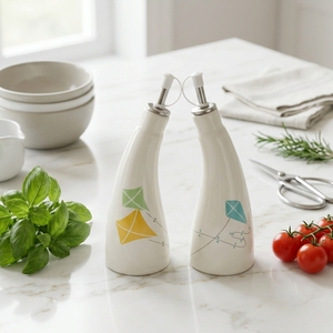 Botella de aceite de cerámica de dolomita personalizada y colorida para cocina, con tapa y patrones de calcomanía personalizados para el hogar. - Product Image 5