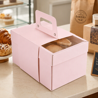 Boîte à pâtisserie rose personnalisée avec fenêtre transparente et poignée de transport, emballage pour boulangerie