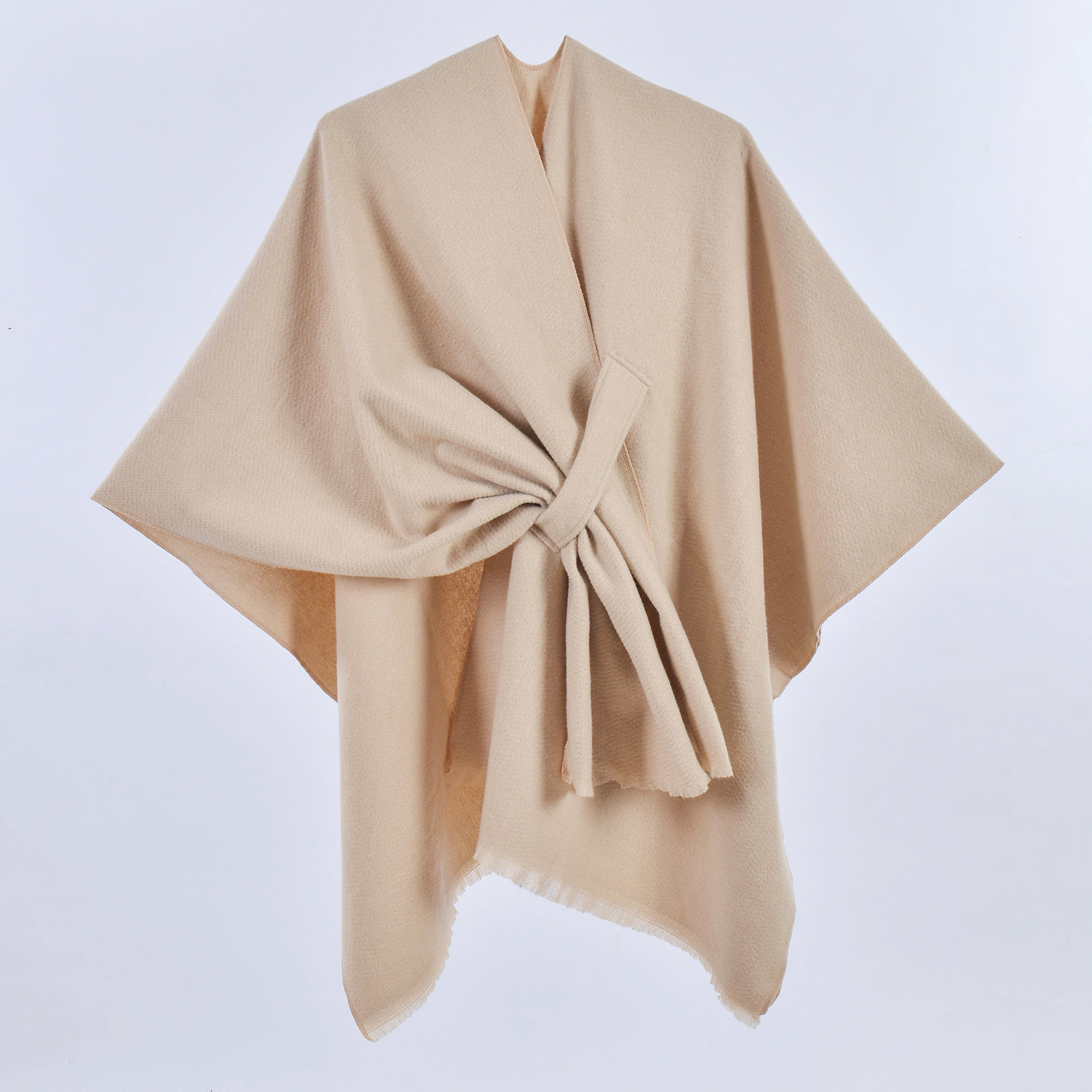Solid tassel strap shawl khaki - 130x150cm