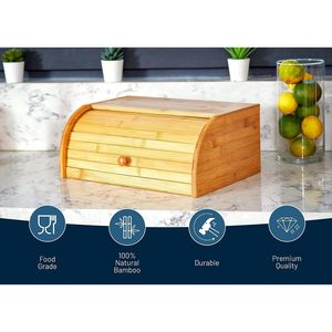 Bamboo Bread Box With Lid Rectangle <b>Kitchen</b> Countertop Storage For Bread Organization - Product Image 4