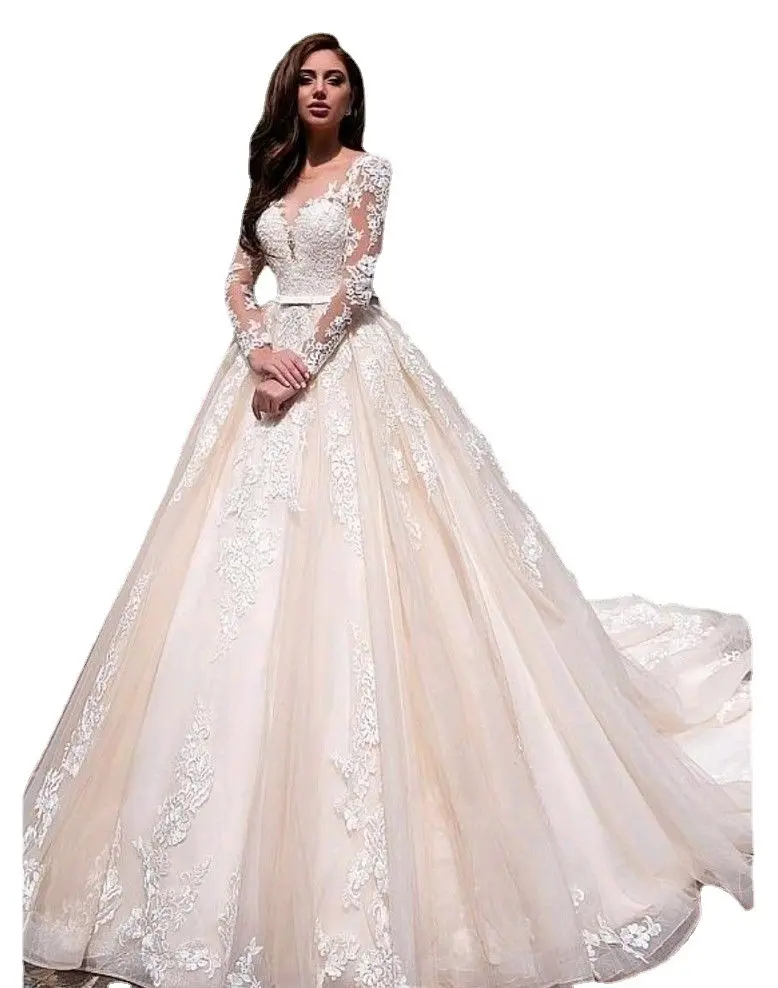 Wholesale high quality wedding dresses for women long sleeve v neck bridal ball gown 2023