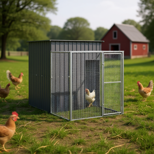 Jaula para pollos de acero galvanizado antracita de 65x98.8x71.3 pulgadas con corral para alojamiento de aves - Product Image 2