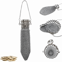 Porte-monnaie en maille métallique en acier inoxydable, fait main, avec fermoir Kiss Lock doré et longue chaîne, accessoire pour collectionneur de pièces de monnaie
