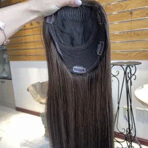 Топ из натуральных волос на заказ с застежкой из волос с шелковой основой, коричневый цвет с светлым оттенком для женщин