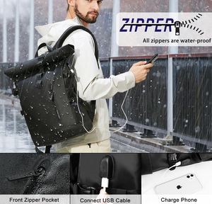 Rolltop <b>Backpack</b> 15.6 Inch Waterproof <b>Laptop</b> <b>Backpack</b> with USB Charging Port Expandable 18-27L Travel <b>Backpack</b> for Men Women - Product Image 2