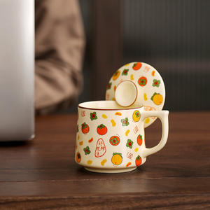 Taza de Cerámica con Tapa, Diseño de Caqui y Cacahuete, para Oficina, Regalo Empresarial, Diseño Fresco y Bonito, Porcelana Dehua - Product Image 1