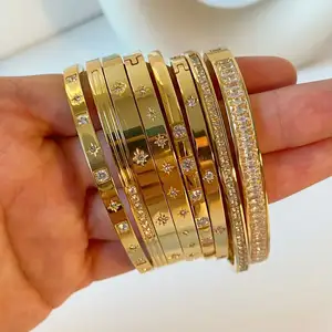 Wholesale Charm Luxury Famous Brand Bangles Fashion Jewelry 18K Gold Plated Stainless Steel Cubic Zirconia Bangle For Women