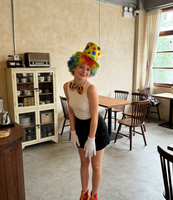 Ensemble d'accessoires de costume de clown PESENAR avec perruque arc-en-ciel, chapeau haut-de-forme à pois et chaussures de clown