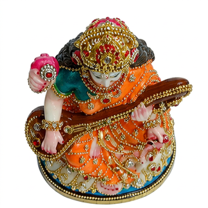Saraswati Ji Orange Resin Radha Krishna <b>Figure</b> Handmade Traditional Religious Decoration for Diwali Home Office Tabletop Display - Product Image 1